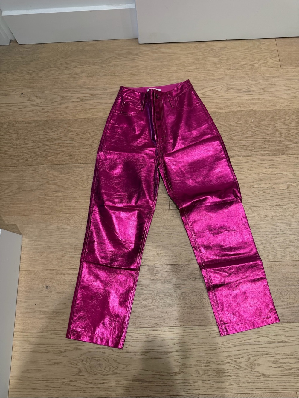 Women’s Buddy Love Metallic Hot Pink Faux Leather Pants -size 24